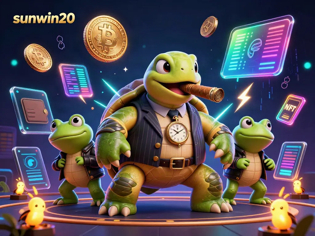 Experience the excitement of sunwin20 with a vibrant casino scene featuring characters and digital elements.