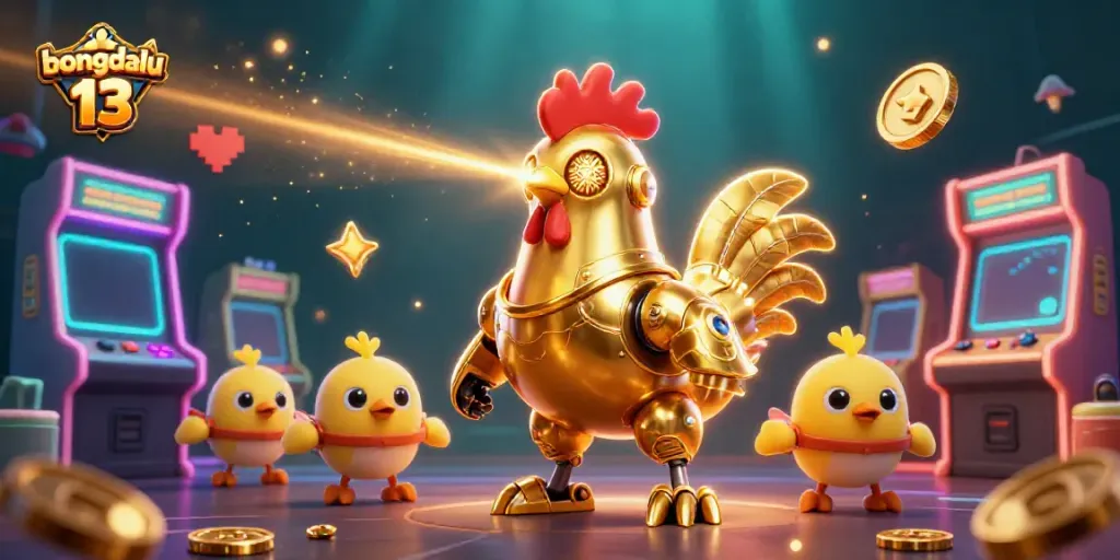 Engage in thrilling gameplay with bongdalu 13 featuring a golden rooster robot and dynamic gaming elements.
