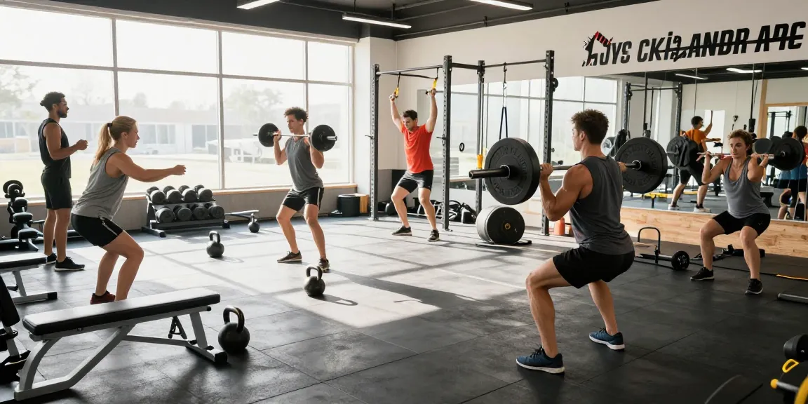 Actieve sporters in de Unique Pharma Steroïden Winkel gym met gewichten en motivatie om fit te blijven