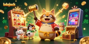 Win big at lolajack casino with thrilling slot jackpots and cheerful characters in vibrant celebration.