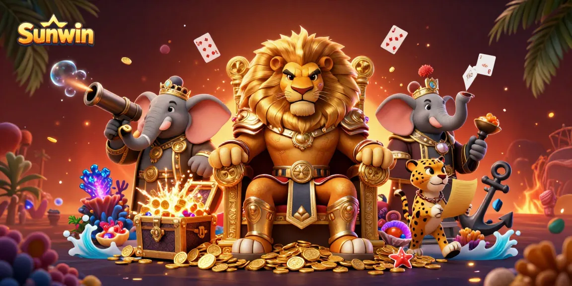 Win exciting rewards with Sunwin in this vibrant 3D casino digital illustration.