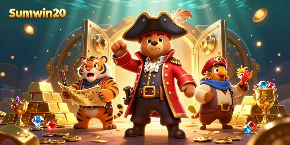 Experience thrilling adventures with sunwin20 in this vibrant 3D pirate-themed casino illustration.